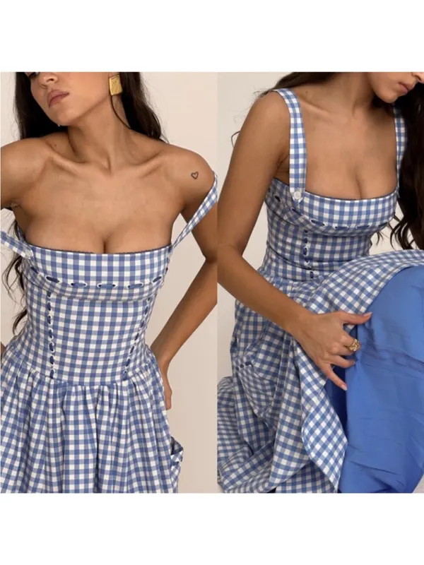 HOUSE OF CB 'Vivien' Regatta Blue Gingham Midi Sundress NEW - Image 5