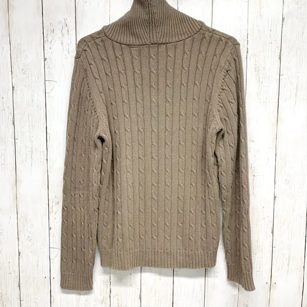 Liz & Co‎ Sweater Women Chest 31" Medium Brown Turtleneck Cable Knit Long Sleeve - Image 5