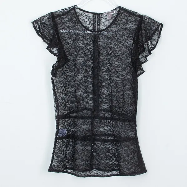 Chelsea28 Womens Lace Sheer Top Size S Black Flutter Sleeve Whimsigoth Witchy‎ - Image 2
