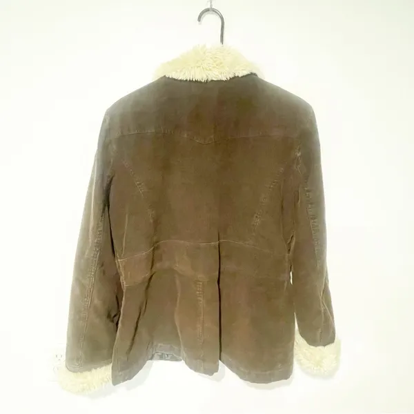 Braetan Chocolate‎ Brown Corduroy Faux Fur Lined Pea Button Front Coat Medium - Image 5