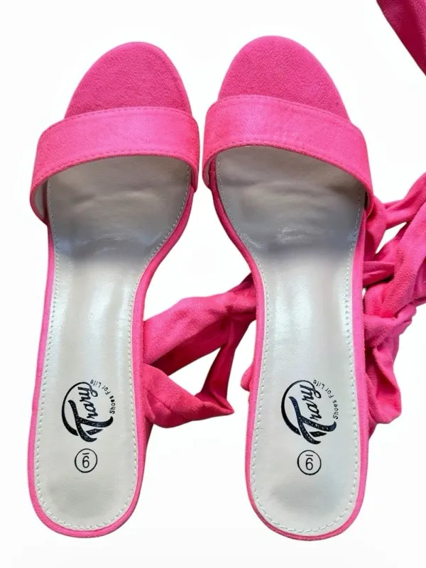 Trary Pink Suede Lace-Up Ankle Strap Chunky Block Heel Sandals Size 9 NIB - Image 2