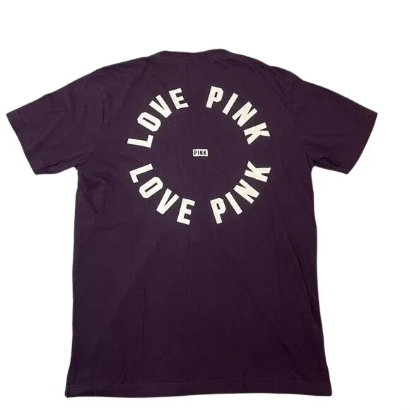 Victoria's Secret PINK Purple Lace Up V Neck Logo T Shirt Y2K‎ Size Small Lounge - Image 4