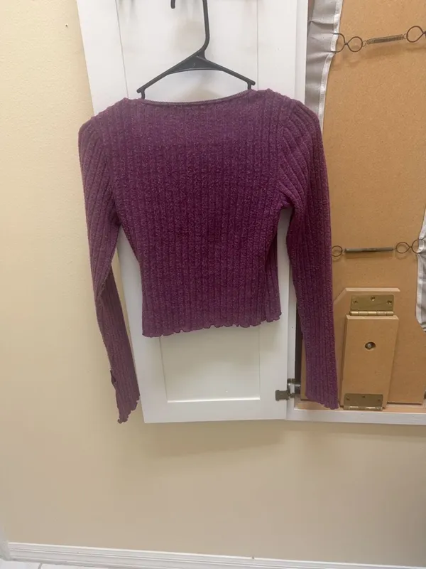 Out From Under Purple Ribbed Long Sleeve Wrap Top - Image 3