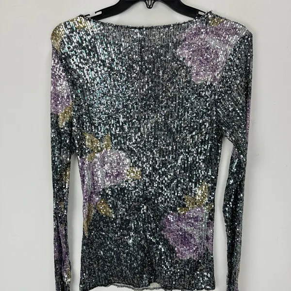 Free People Printed Gold Rush Sequin Top Long Sleeve Amethyst Combo XS NWT - Image 11