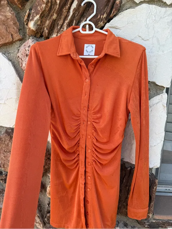 With Jean Orange Ruched Button-Front Dress - Image 7