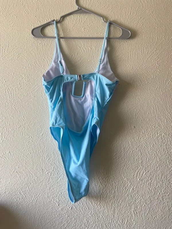 Light Blue One-Piece Swimsuit with Front Accents - Image 5