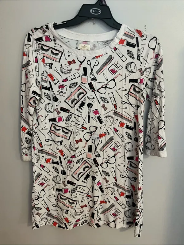 kate spade White Printed Long-Sleeve Shift Dress with Makeup Motif - Image 2