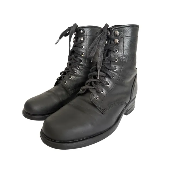 Vintage Frye 90s Y2K USA Black Leather Moto Combat Boots Grunge 9.5 M Goth Biker - Image 3