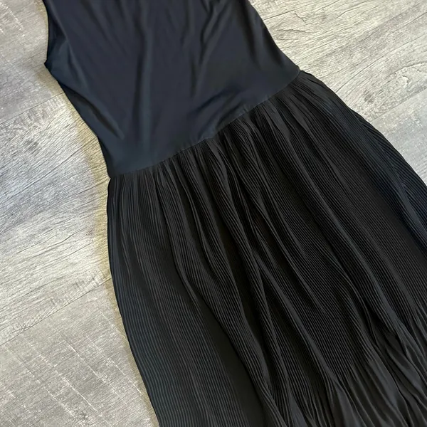 All Row Sleeveless Black Midi Dress Womens S Jersey Stretch Tank Pleated Skirt - Image 3