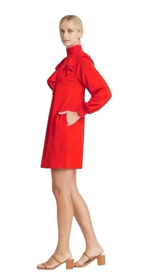Who What Wear Fiery Red Long Sleeve Sheath Ruffle Dress Size: Small - Image 2