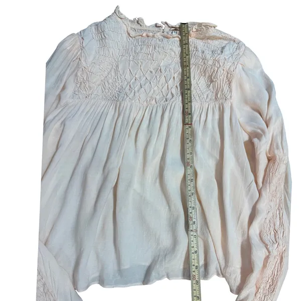 Free People Smocked in Time‎ Romantic Billowy Peach Pink Ethereal Top Sz Small - Image 13