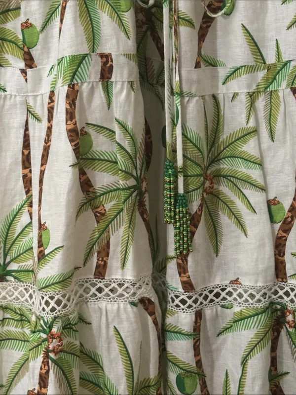 Farm Rio Bohemian Palm Tree Print Cotton Maxi Long Sleeve Dress Size Small - Image 7