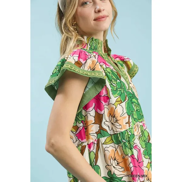 Umgee Mix Bold Floral Tiered Midi Dress -‎ Small - Image 5