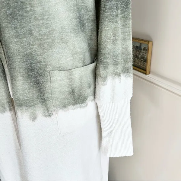 Theo & Spence Ivory and Green Hooded Cardigan Duster Small - Image 4