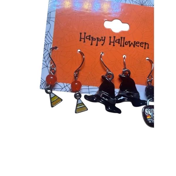 Happy Halloween Witch Hat Candy‎ Corn Trick or Treat Earrings Set - Image 3