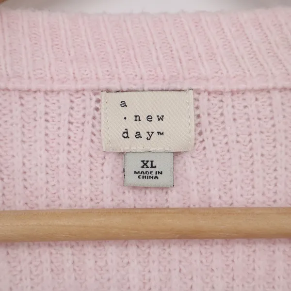 A New Day Sweater Womens XL Pullover Pink Striped Bow Embroidered Excellent - Image 3