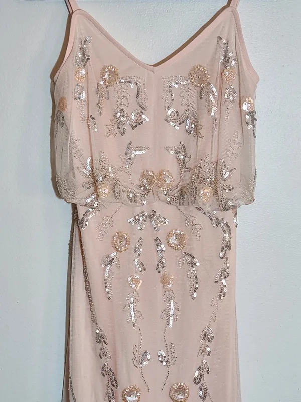 Altar'd State Pink Sequin Beaded Long Cocktail Dress Size Small - Image 3