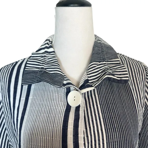 DAMEE Oversized Striped Button Up Shirt Small Wire Collar Blue Lagenlook Artsy - Image 5