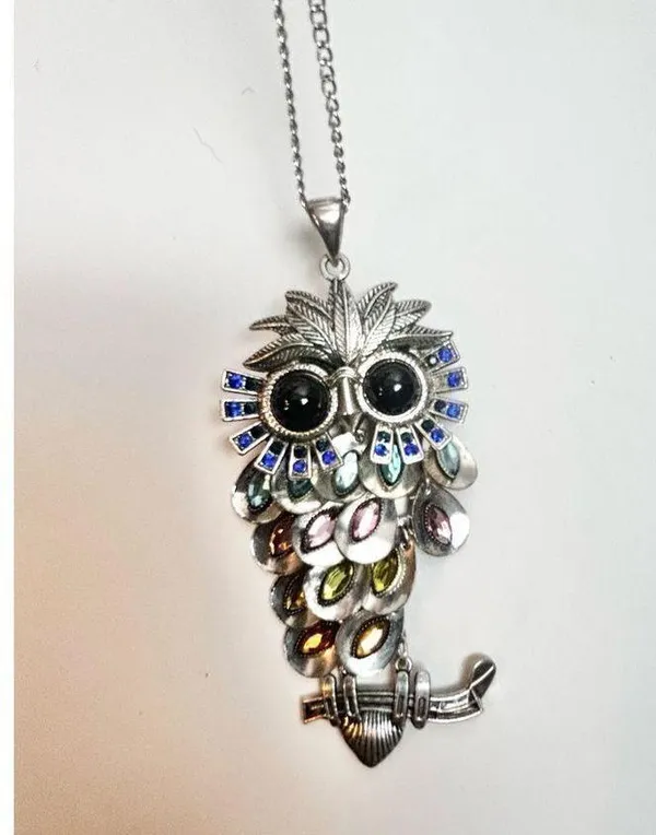 Black eyed own silver long necklace rhinestones and colorful! - Image 8