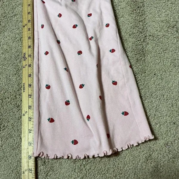 Y2K Pink Strawberry‎ Print Pajama Set Cotton Lace Trim Lettuce Edge Small - Image 2
