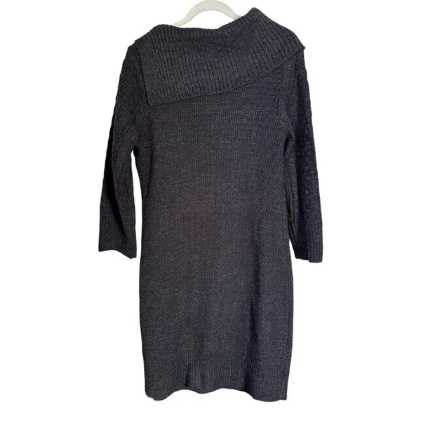 Studio One Women’s Sz XL Gray Cowl Neck Bodycon Knee Length Knit Sweater Dress - Image 6