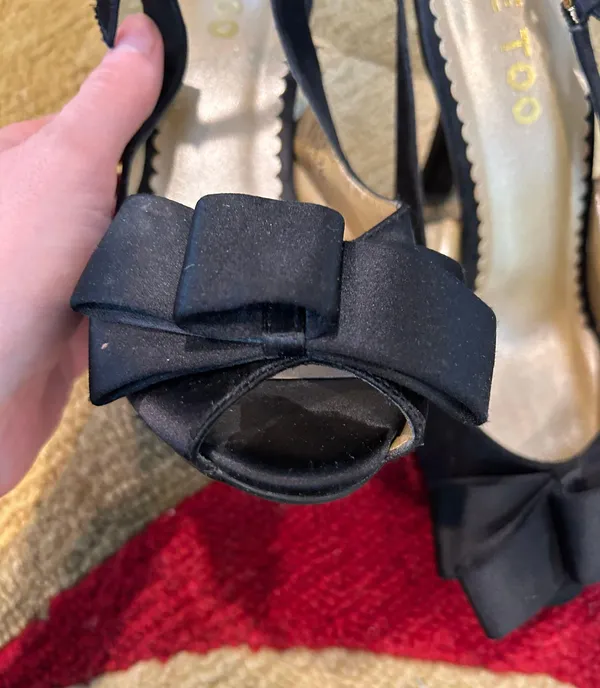 Me Too Jeanette Satin Bow Peep Toe Heels Black Fancy Occassion Shoes Women’s 7 - Image 2