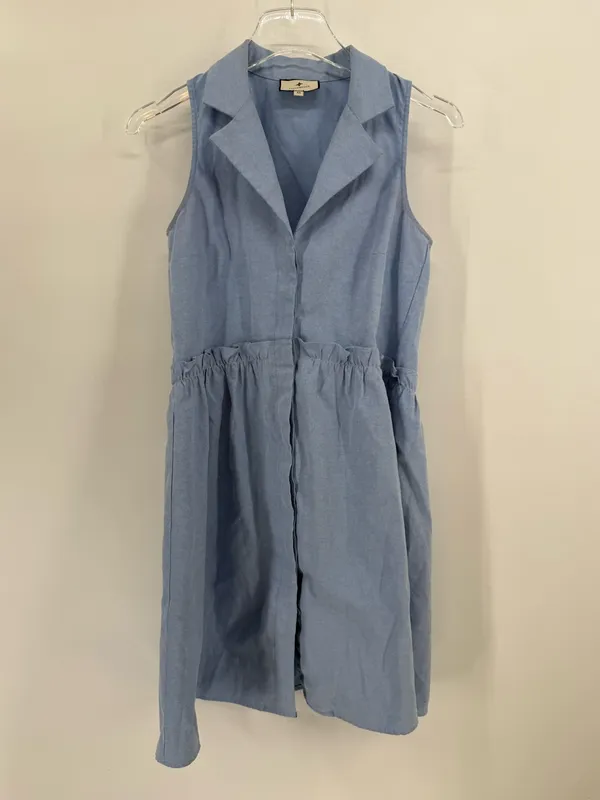 Tuckernuck Oxford Blue Sleeveless Royal Shirt Dress Size xs Ruffles Pockets - Image 3