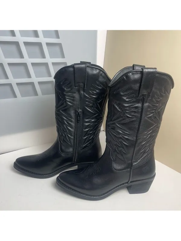 Steve Madden HAYWARD BLACK LEATHER boots Western Cowboy Boots Cowgirl Sz 6.5 - Image 11