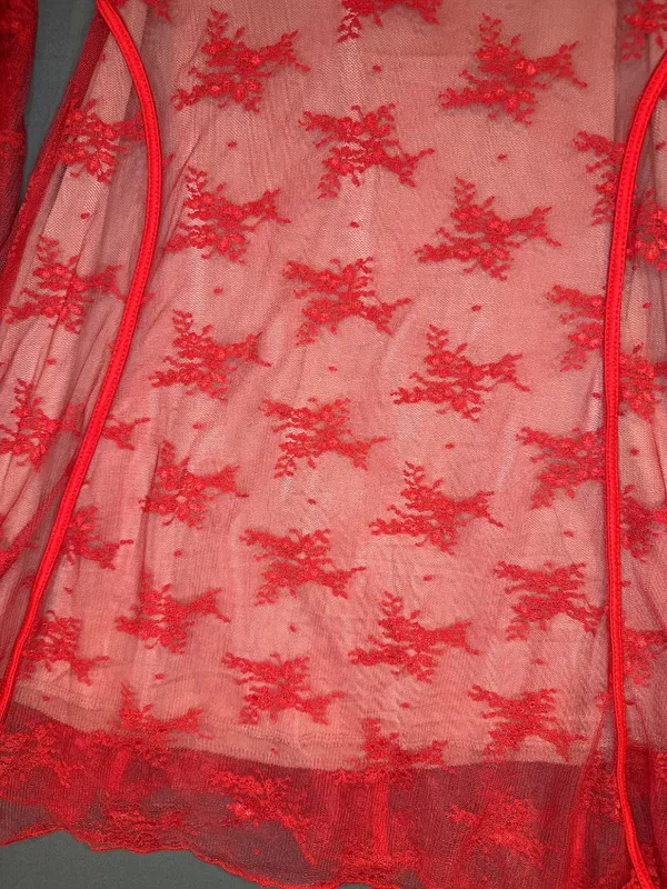 Women L Red Lace Corset Dress Bell Sleeve Y2K Romantic Goth Coquette Festival - Image 4