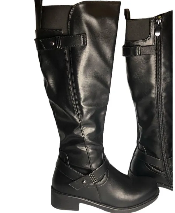 Dream Paris Black Knee High Riding Boots Side Zipper Buckles 1.25 inch Heel Sz 5 - Image 7