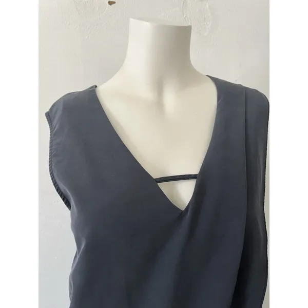 intimissimi Navy Blue top S Silk Blend Sleeveless Vneck Minimalist Classic Work - Image 4