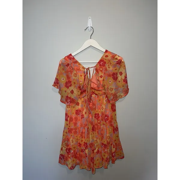 Orange Floral Peach Love California Dress Size Small - Image 3