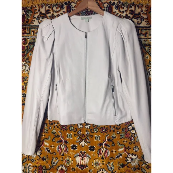RYEGRASS Genuine Leather Cropped Jacket Puff Shoulder sz M Nimbus Cloud - Image 2