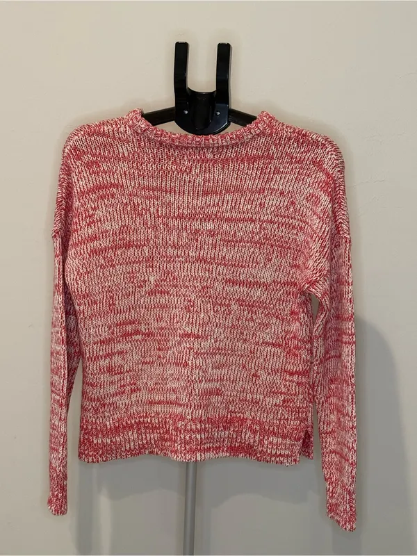 Lucky Brand Red & Cream Marled 100% Cotton Knit Sweater Small - Image 5