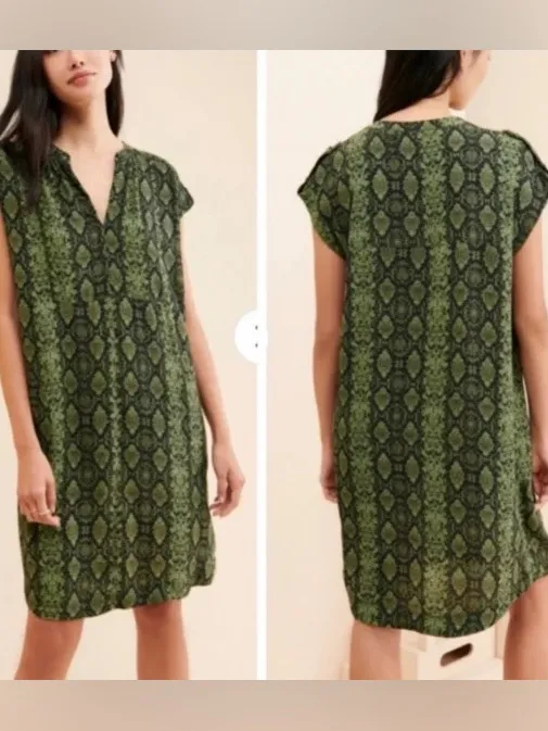 Anthropologie Rachel Tunic Dress Green Snake Print Size Small - Image 2