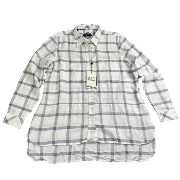 Barbour Summer Tartan Kelso Shirt Womens 12 Cloud/Blue Plaid Cotton British Prep - Image 3