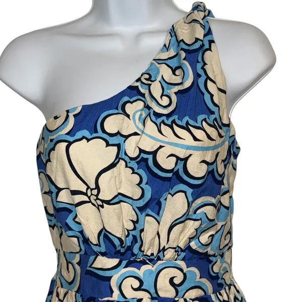 🆕 MEET ME IN SANTORI Azure Bloom Floral One Shoulder Cutout‎ Mini Dress Small - Image 4
