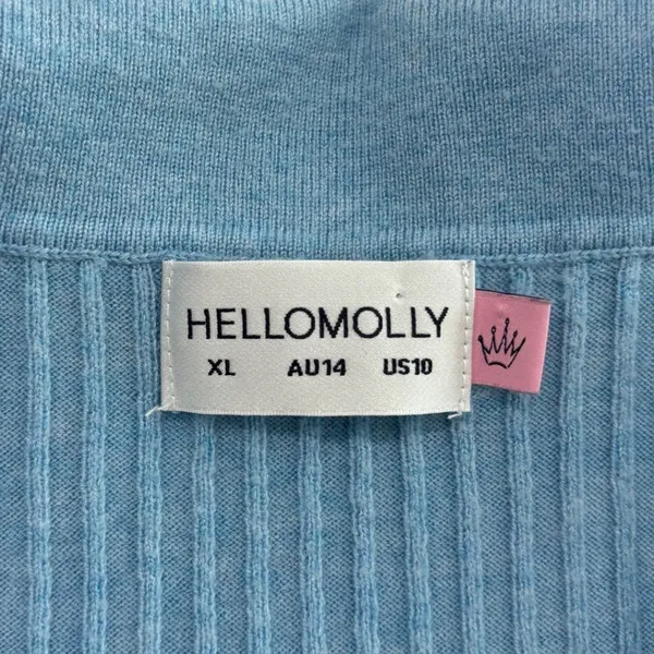 Hello Molly Light Blue Ribbed Knit Zip Up Cardigan Sweater XL US 10 Collar - Image 5