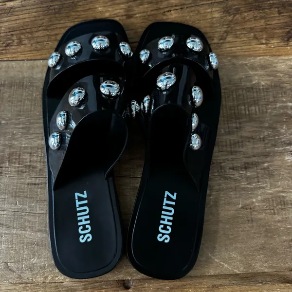 NEW Schutz Square Toe Lizzie Slide~Black~Jelly~10 / 40 ~Gorgeous Statement Shoes - Image 6