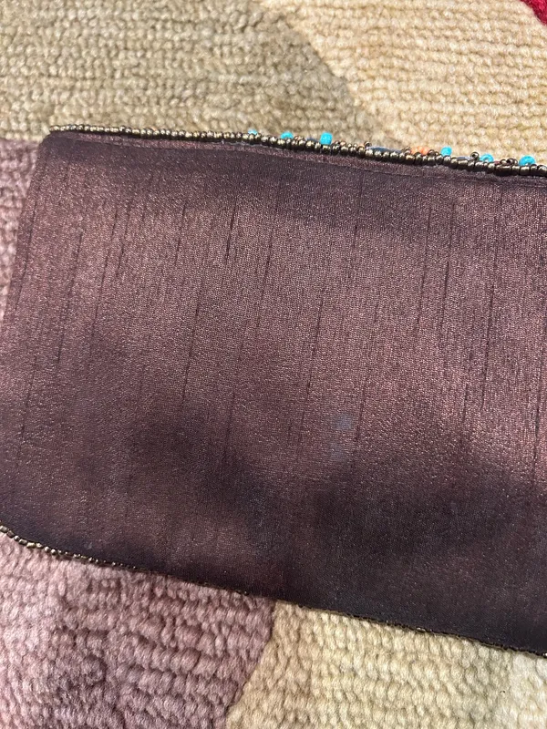 Brown Beaded Sequin Satin Envelope Clutch Evening Purse Formal Bag No Straps - Image 3