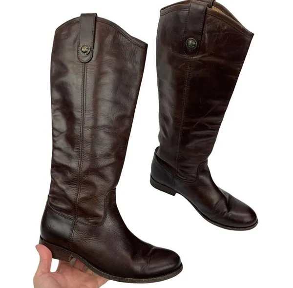 Frye Dark Brown Leather Melissa Western Tall Riding Boots Size 5.5 Style 77167 - Image 2