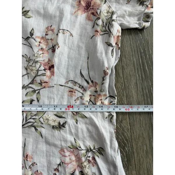 Zara Woman Womens Small 100% Linen Floral Midi Dress Cottagecore Puff Sleeve - Image 4
