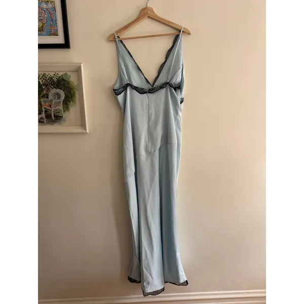 FOR LOVE & LEMONS Mariella Lace Trim Satin Maxi Dress in Blue Size XL - Image 9