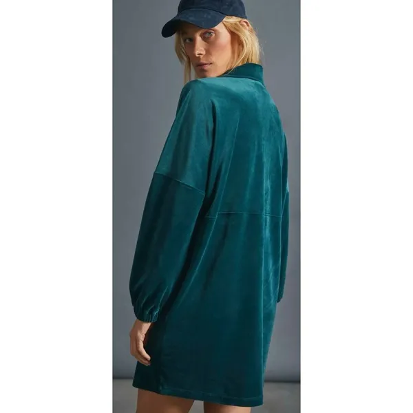 Anthropologie Saturday Sunday SMALL Rosiland Turquoise Velour Velvet Tunic Dress - Image 2