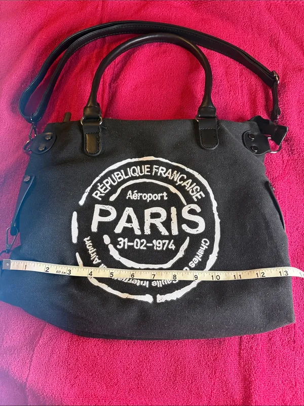 Black Canvas Tote with Dual Handles and Shoulder Strap - Image 7