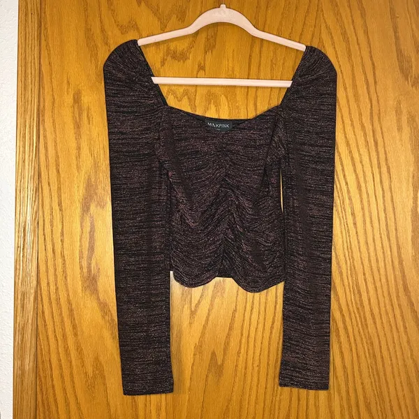 MINKPINK Imane Ruched Top - NWT - Size S Puff Sleeve Metallic Cropped Blouse - Image 4