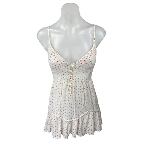 Princess Polly White Red Floral Sleeveless Ruffle Button Mini Slip Dress Size 4 - Image 2