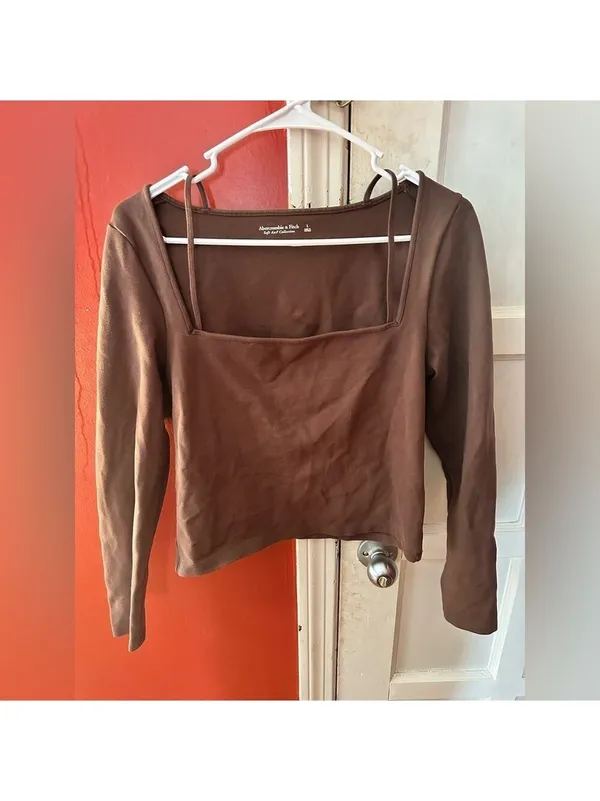Abercrombie & Fitch Long Sleeve Strappy Ponte Top Brown Large - Image 4