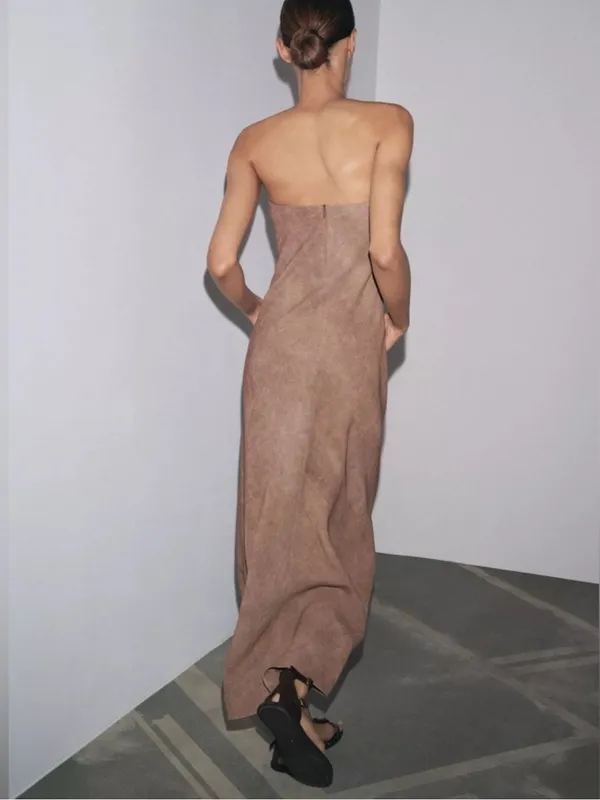 Zara NWT textured dusty pink tube Viscose & linen blend midi maxi dress - Image 10