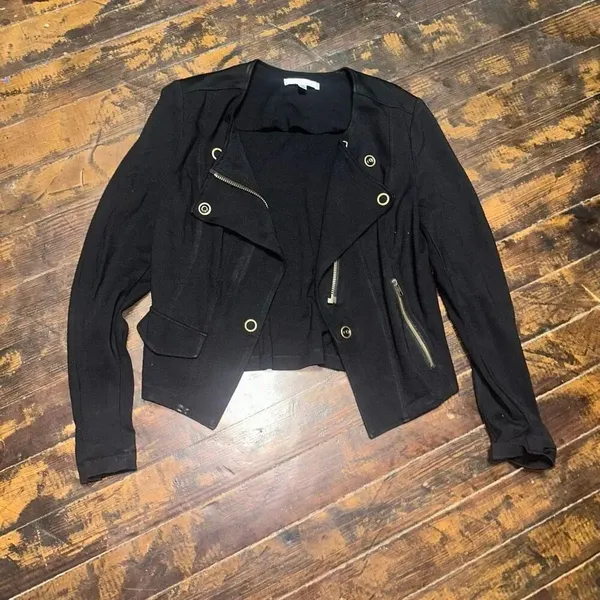 CAbi black ponte knit moto M classic minimalist jacket - Image 2